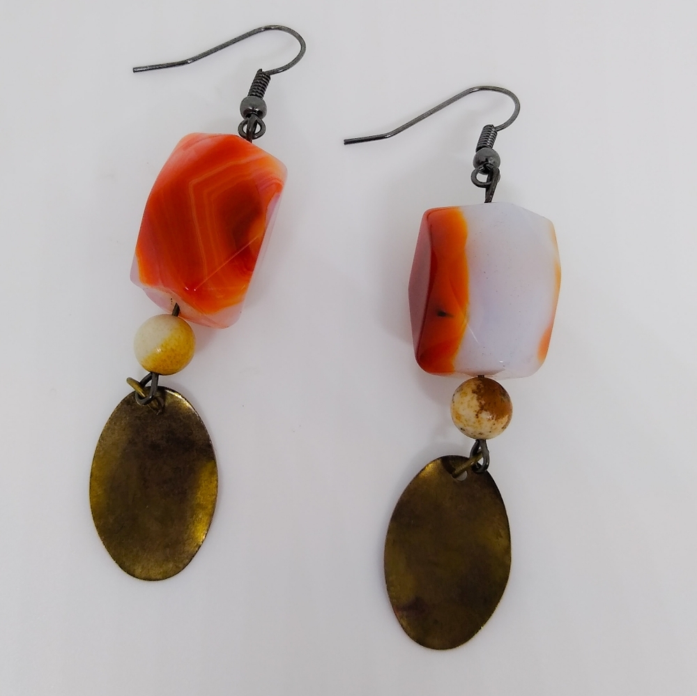 Red Agate and Bronze gemstone earrings